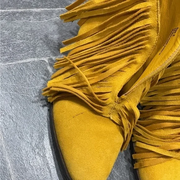 Wild G Golden Yellow Fringe Slip On Bootie Ankle Boot - Picture 5 of 11